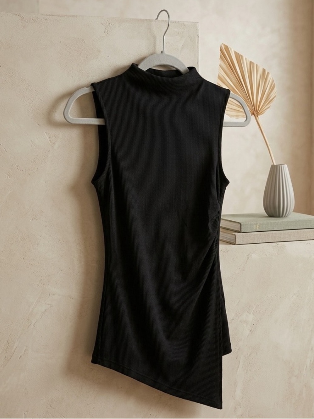 Fashion Nova Black Sleeveless Mock Neck Asymmetrical Blouse